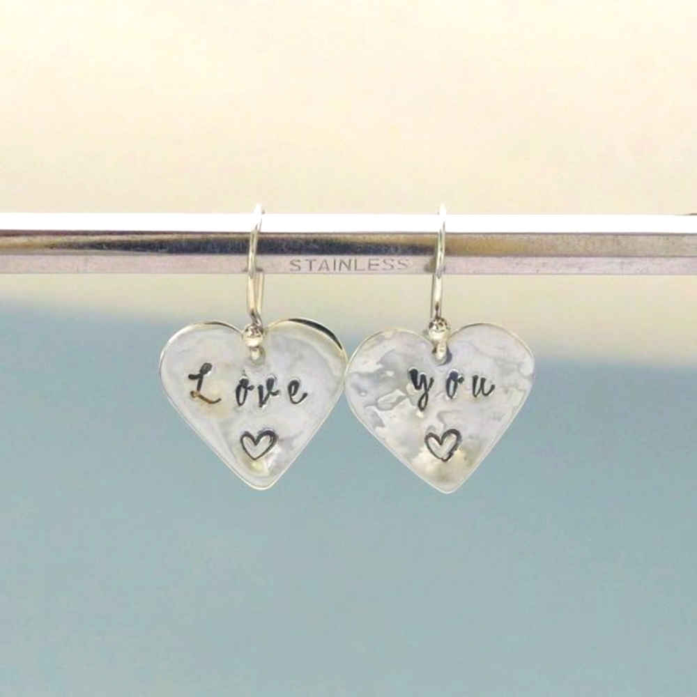Sterling Silver "Love You" Heart Earrings